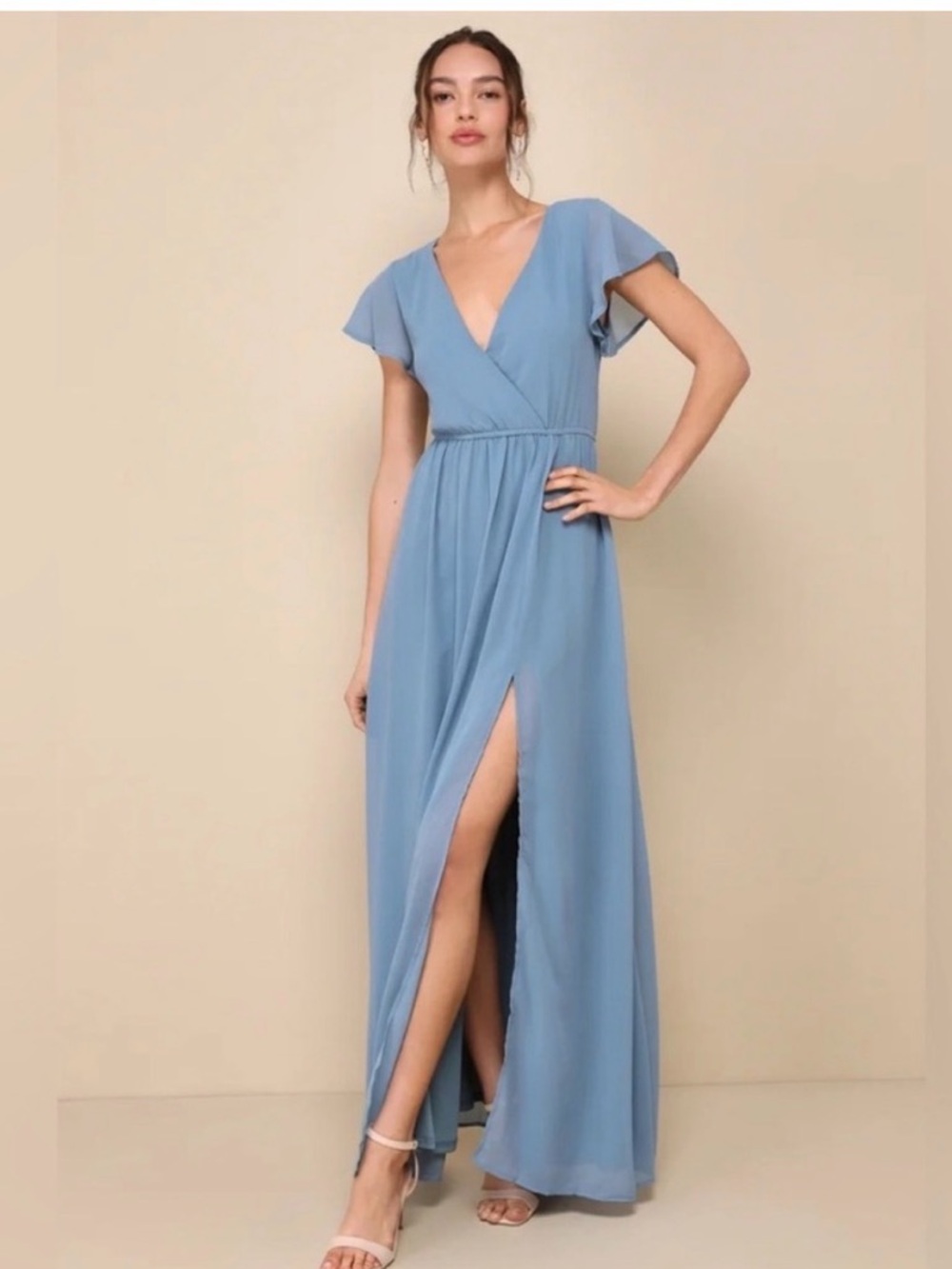 Lulu's Lost in the Moment Slate Blue Maxi Dress Medium